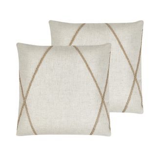 Beliani Beliani - Conjunto De 2 Cojines Decorativos Yute Beige Patr&oacute;n Geom&eacute;trico 45 X 45 Cm Fundas Extra&iacute;bles Cierre De Cremallera Estilo Boho Moderno Licuala