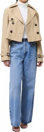 French Connection Cropped Twill Trench Coat In Khaki