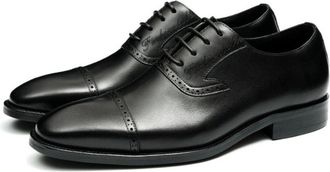 Generic Mens Lace Up Wingtip Dress Shoes Pointed Toe Brogue Oxfords Low Block Heel Formal Business Work Shoes,Black,8.5 UK