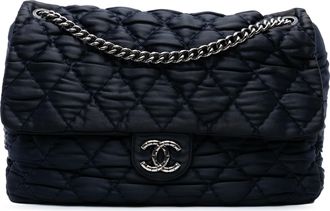 Chanel Pre-owned Womens Extra Large Cc Quilted Satin Single Flap - Black Textile - One Size