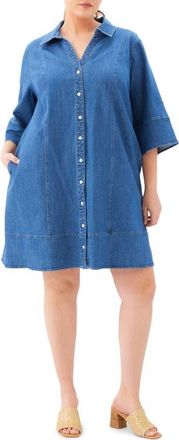 Karen Kane Flare Sleeve Denim Shirtdress in Chambray at Nordstrom, Size 3X