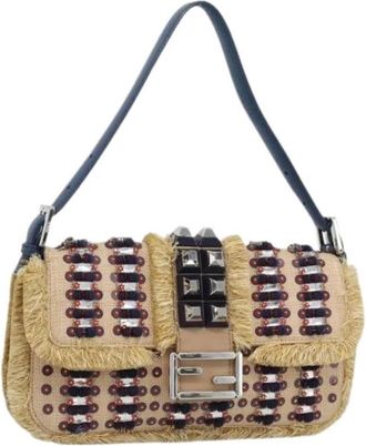 Fendi Pre-owned Vintage Wood Beaded Shoulder Bag - Dames - Vintage Schoudertas - Beige - ONE Size - Leer - Vintage