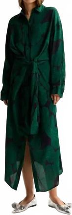 Essentiel Kamila Waist Tie Shirt Midi Dress In Dark Green Black