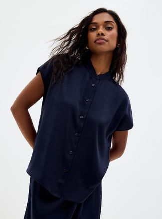 Contemporaine Womens Flowy satin cap-sleeve blouse