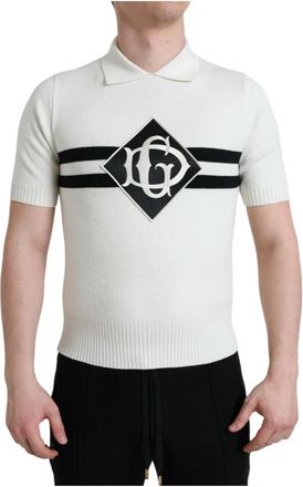 Dolce & Gabbana Wit Logo Kraag Henley T-shirt - Heren - Polos - Wit - 2XS - Tops