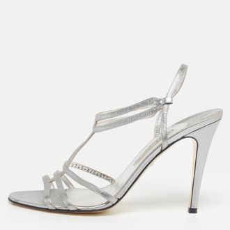 Gina Size 40.5 Silver Leather Slingback Sandals