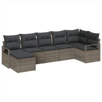 vidaXL Sofa Set with Cushion with Storage 7 pcs Grey Poly Rattan vidaXL