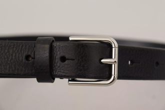 Dolce & Gabbana Mens Calf Leather Silver Tone Black Metal Buckle Belt