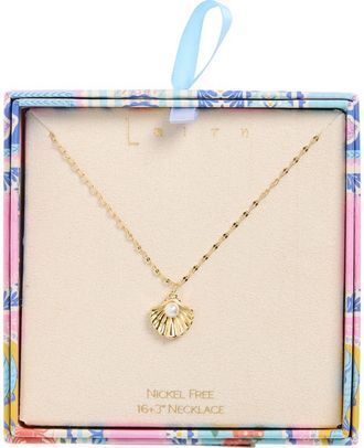 Leith Faux Pearl Shell Pendant Necklace in White- Gold at Nordstrom Rack