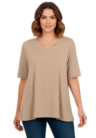 Jessica London Stretch Knit V-Neck Swing Tunic in New Khaki at Nordstrom, Size Medium