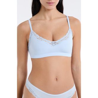 Etam Lace Trim Bralette in Azure Blue at Nordstrom, Size X-Small