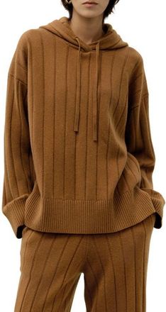 LilySilk Ribbed Hooded Knit Top in Cinnamon at Nordstrom, Size Small