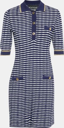 Moschino Boutique Moschino Navy Blue /white Striped Knit Mini Dress