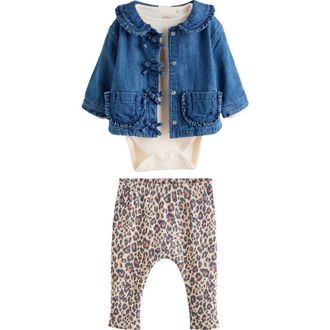 Next Rib Bodysuit, Denim Jacket & Leggings Set in Blue at Nordstrom, Size 12-18M