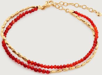 Monica Vinader Gold Mini Nugget Gemstone Beaded Bracelet Red Onyx