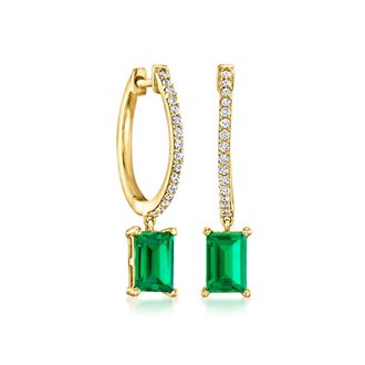 RS Pure by Ross-Simons Lab-Grown Emerald and. Lab-Grown Diamond Hoop Drop Earrings in 18kt Gold Over Sterling