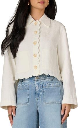 Wit & Wisdom Scallop Detail Cotton Crop Jacket in White at Nordstrom, Size X-Small