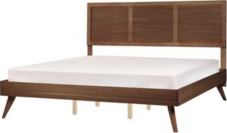 Beliani Cama 180 X 200 Cm Con Somier Cabecero Alto Dise&ntilde;o R&uacute;stico Madera De Fresno Oscuro Istres