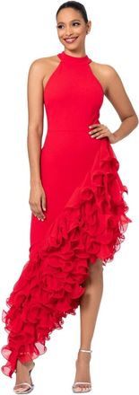 Betsy & Adam Dress Womens Red Ponte Ruffle Mock Neck Asymmetrical Hem FROG366