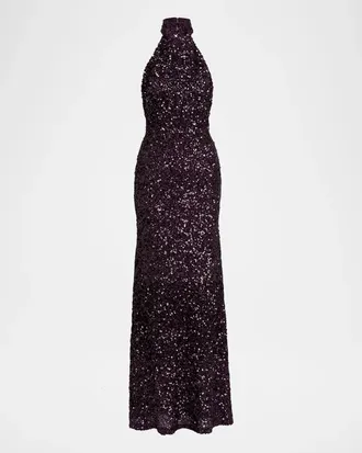 Silvia Tcherassi Dido Sequined Halter Trumpet Gown