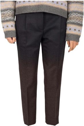 Brunello Cucinelli Flanellen broek met plooien - Dames - Chinos - Zwart - S - Leer - Broeken