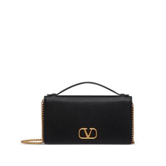 Valentino Garavani VLogo Signature Grainy Calfskin Wallet With Chain