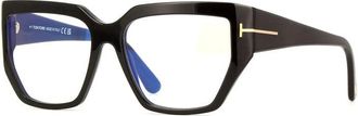 Tom Ford Eyeglasses Square Full Rim, Dark Havana Frame And Clear Blue Light Block Lenses Lens Ft5951-B052