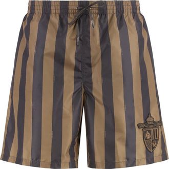 Fendi Badmode, Heren, Bruin, M, Polyester, Gestreepte zwemshorts met elastische tailleband