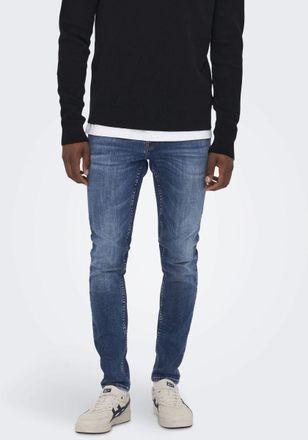 Only & Sons Skinny-fit-Jeans ONLY & SONS Warp, Herren, Gr. 28, L&auml;nge 32, blau (blau denim), Jeans, Obermaterial: 83% Baumwolle, 15% Polyester, 2% Elasthan, skinny