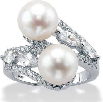 Palm Beach Jewelry 1.30 TCW Round Pearl Sterling Silver Bypass Ring