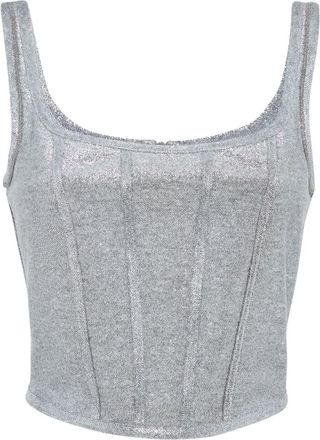 Brunello Cucinelli corset jersey cropped top - women - Polyamide/Linen/Flax/Cotton/Metallic Fibre - S - Silver