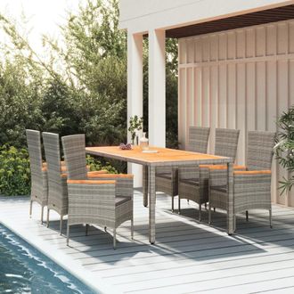vidaXL Set Comedor Jard&iacute;n 7 Pzas Y Cojines Rat&aacute;n Sint&eacute;tico Gris Vidaxl
