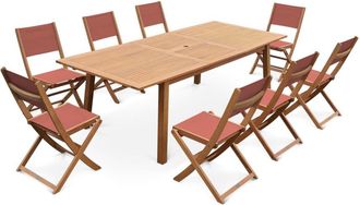 Sweeek Mesa de jard&iacute;n de madera extensible, 8 sillas, madera