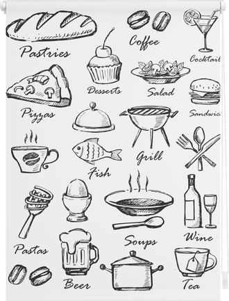 Lichtblick Original Seitenzugrollo »Klemmfix Motiv Menü« Lichtschutz ohne Bohren freihängend bedruckt