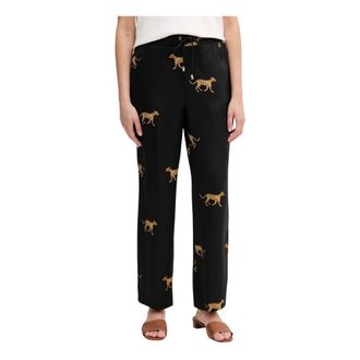 Lola Casademunt Satijnen Jogger met Luipaardprint - Dames - Straight fit broeken - Zwart - XS - Satijn - Broeken