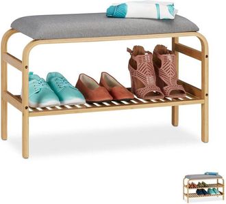 Relaxdays Relaxdays - Bamboo Shoe Bench, 6 Pairs of Footwear, Hallway, Bathroom, 2 Levels, Wardrobe Bank HxWxD: 46x69x30 cm, Natural