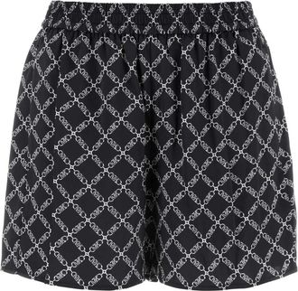 Michael Kors Empire Logo Print Satin Shorts - Dames - Bermuda - Zwart - XL - Polyester - Korte Broeken