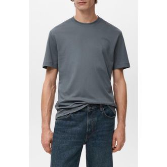 Mango Regular Fit Medium Weight Cotton T-Shirt in Prussian Blue at Nordstrom, Size Xx-Large