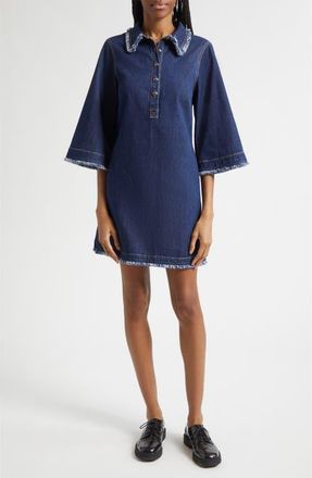 Cinq &agrave; Sept Dany Fringe Denim Shirtdress in Twilight at Nordstrom, Size 00
