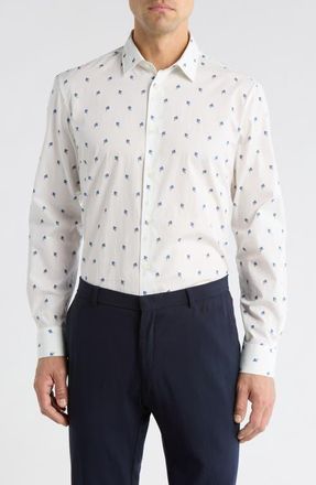 Paul Smith Tailored Fit Floral Organic Cotton Dress Shirt in White at Nordstrom, Size 15.5
