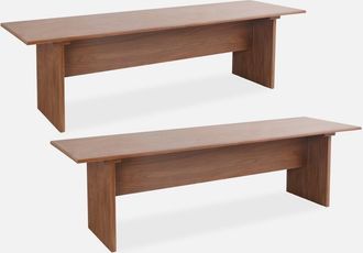 Sweeek Pair Of Rectangular Benches With Carved Wood Effect