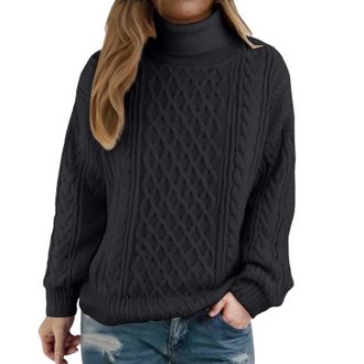 Generic Polo Neck Jumpers for Women UK Winter Warm Cable Knit Roll Neck Jumpers Turtleneck Knitted Jumper Holiday Pullover Sweaters Comfy Soft Crochet Sweater