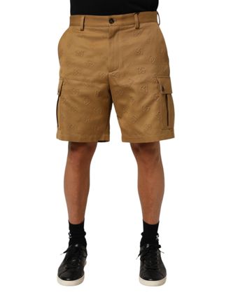 Dolce & Gabbana Mens Logo Print Cargo Shorts - Tan Cotton - Size EU 48 (Mens)