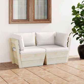 vidaXL Sof&aacute; De Palets De Jard&iacute;n 2 Plazas Con Cojines Madera De Abeto Vidaxl