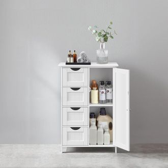 Vasagle Bathroom Floor Storage Cabinet 4 Drawers 1 Door Adjustable in White