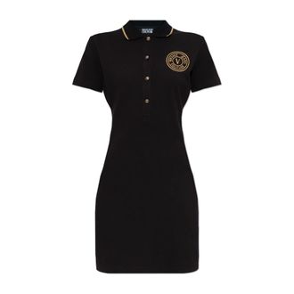 Versace Jeans Couture Jurk met geborduurd logo - Dames - Korte kleedjes - Zwart - 2XS - Katoen - Kleedjes