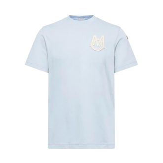 Moncler Branded Cotton T-Shirt - male - Moncler - T-Shirts - Blue - M - Tops