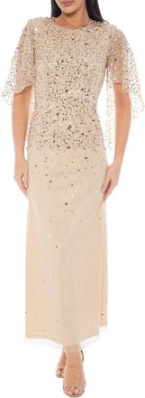 OLEG CASSINI Sequin Flutter Sleeve Gown in Champagne at Nordstrom Rack, Size X-Large