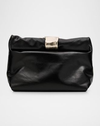 Staud Rolled Cuff-Embellished Leather Clutch Bag