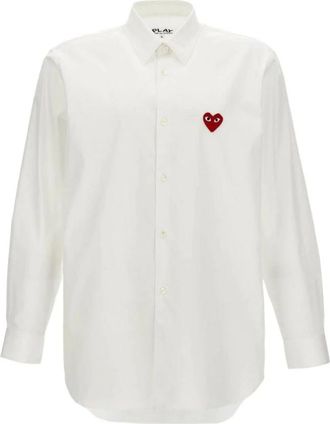 Comme Des Gar&ccedil;ons Overhemden, Heren, Wit, M, Katoen, Logo-detail Shirt